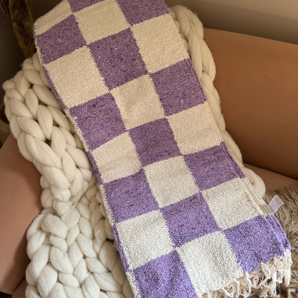 Purple and White Checkered Throw Blanket